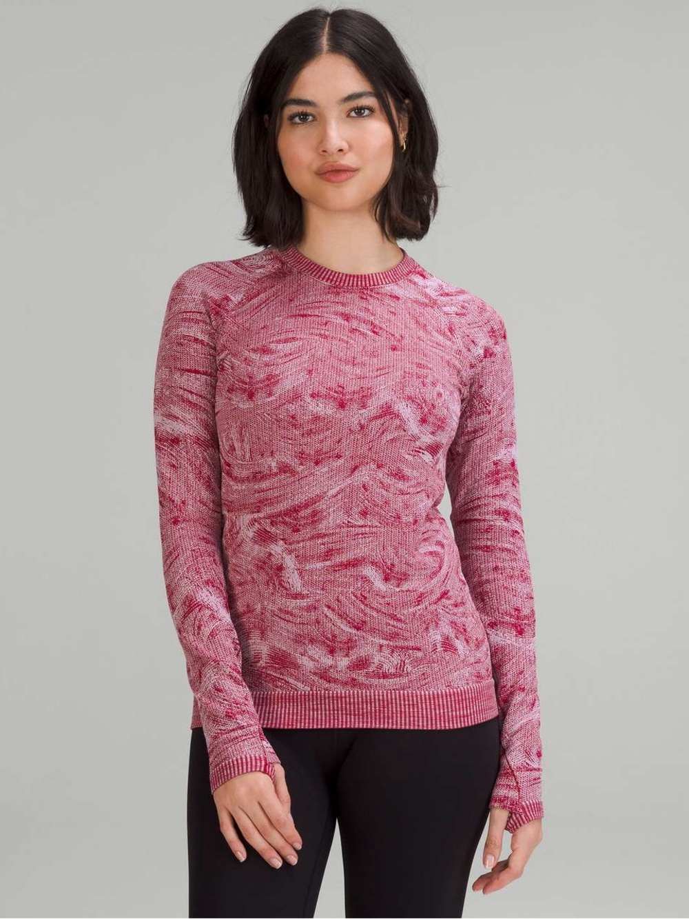 Lululemon Rest Less Pullover Top Stratum Overlay Pomegranate / Pink Peony